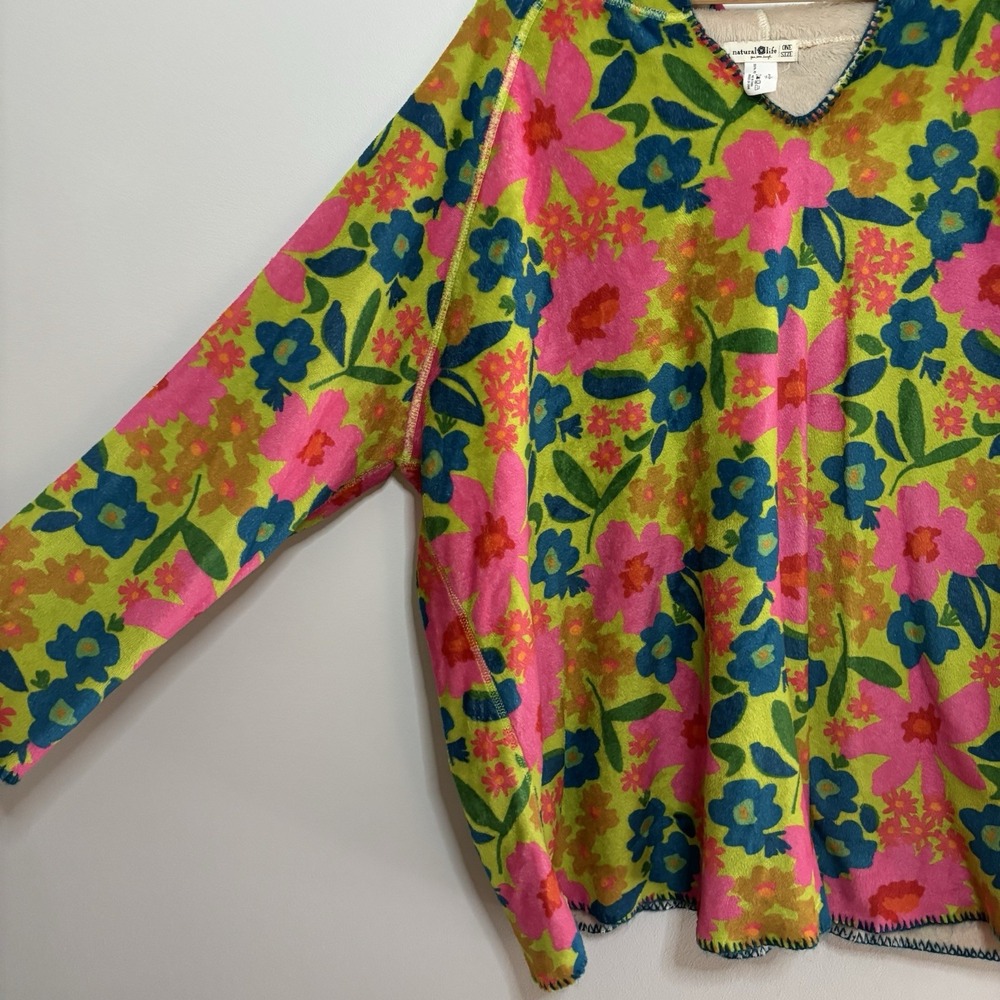 Natural Life Oversized Blanket Hoodie One Size Boho Floral Colorful Vibrant Soft